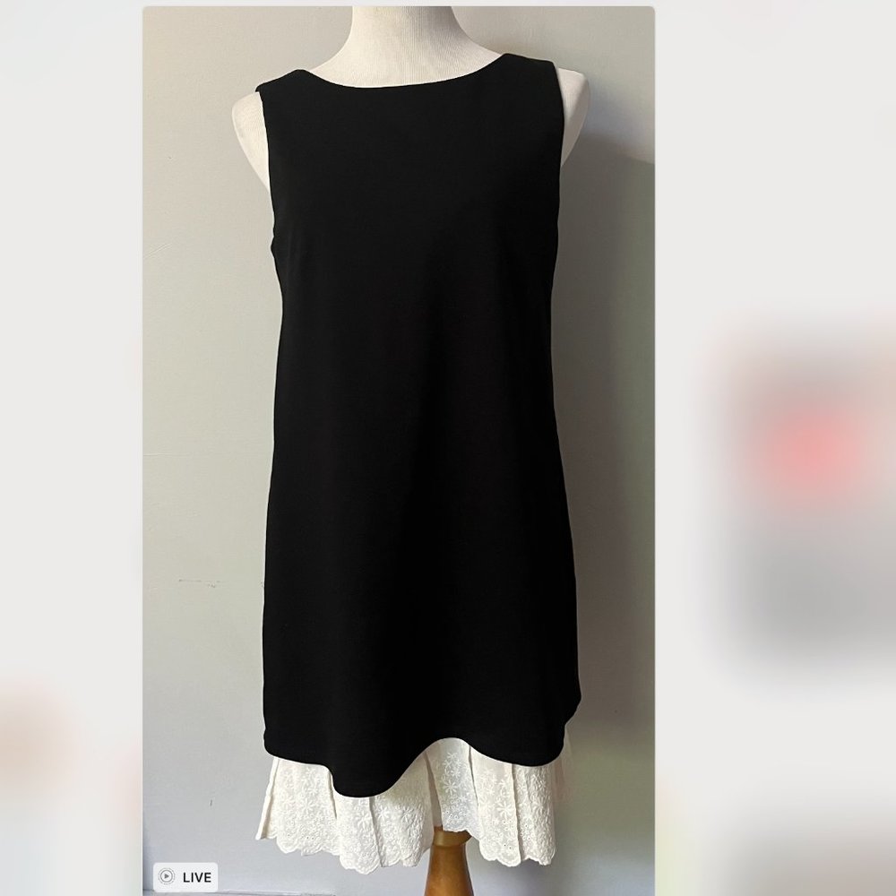 Black & white pleated large dress with white beautifully detailed under-layer
